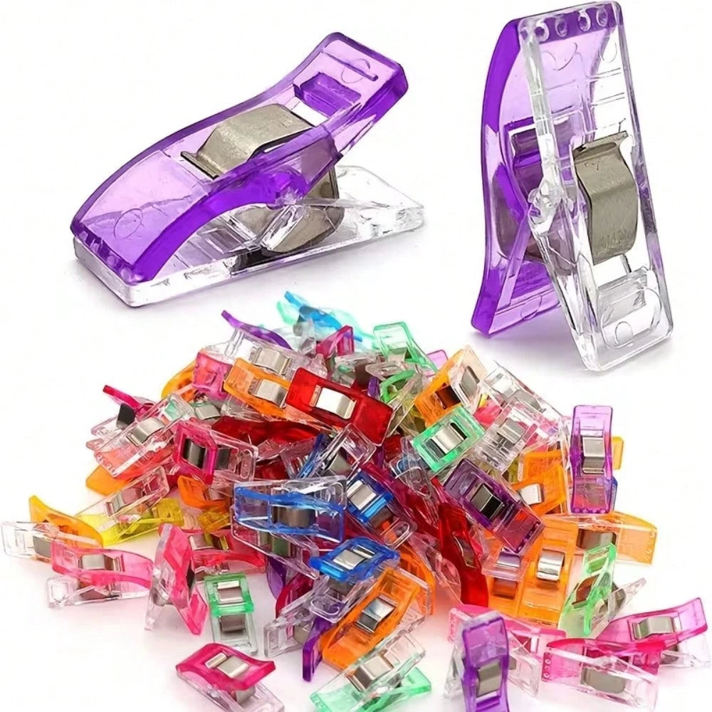 50/100pcs Mixed Color Sewing Clips, Colorful Binding Positioning Clips With Stainless Steel Spring, Fabric Binding Clips For Patchwork, Handicrafts And Sewing Supplies, Plastic Patchwork Sewing Clips