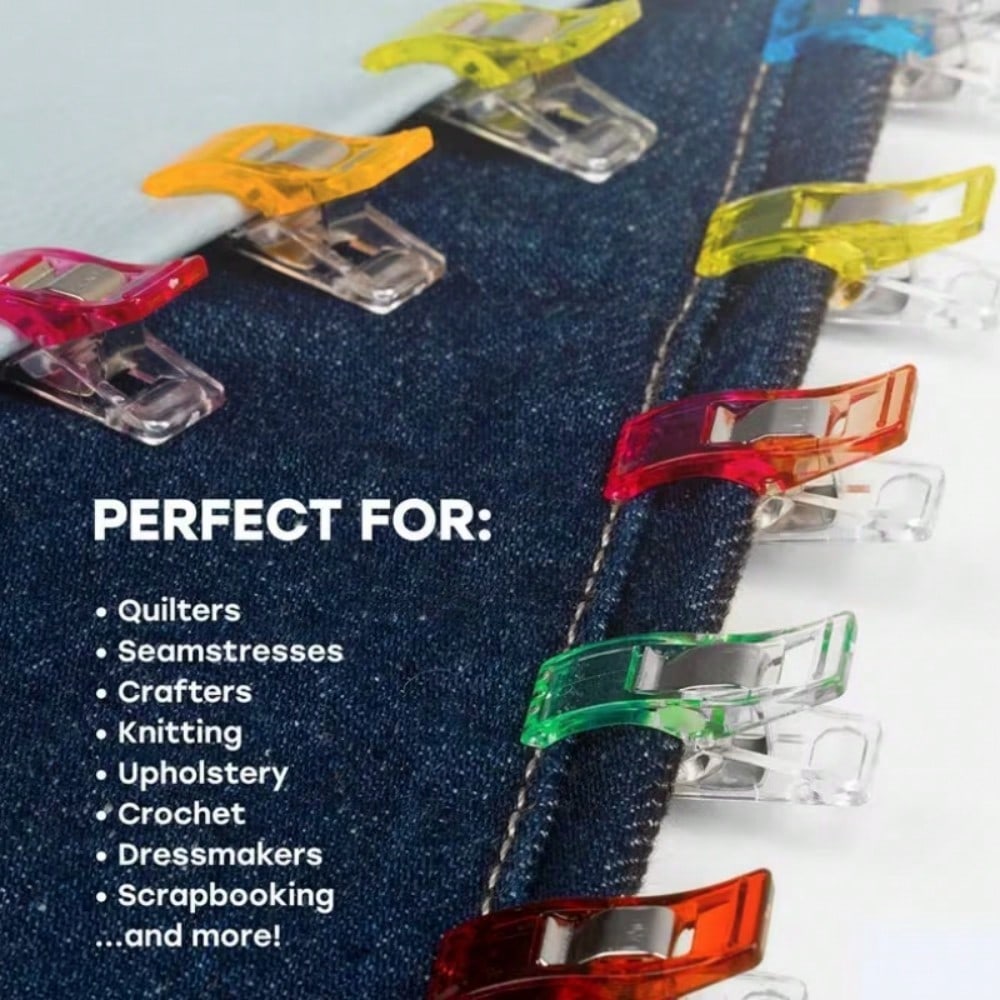 50/100pcs Mixed Color Sewing Clips, Colorful Binding Positioning Clips With Stainless Steel Spring, Fabric Binding Clips For Patchwork, Handicrafts And Sewing Supplies, Plastic Patchwork Sewing Clips
