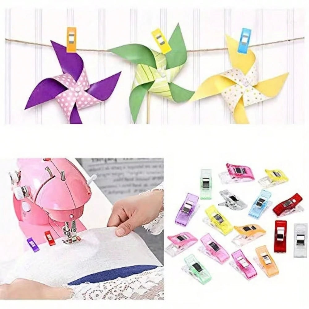 50/100pcs Mixed Color Sewing Clips, Colorful Binding Positioning Clips With Stainless Steel Spring, Fabric Binding Clips For Patchwork, Handicrafts And Sewing Supplies, Plastic Patchwork Sewing Clips