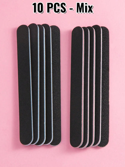 50/25/10/5pcs Nail File Set- 100/180 Grit Sandpaper Nail Files, Professional Nail File And Polishing Block Set- Professional Gel Nail Files, Black Nail Polishing File Set