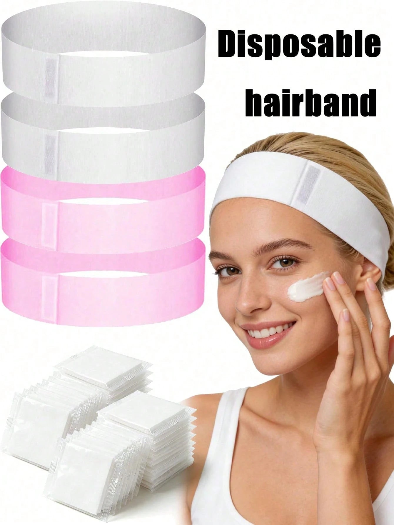 50/25/1pc Disposable Non-Woven Headband, Individually Packaged Adjustable Headscarf, Soft Material Not Easy To Fall Off, High Elasticity Hook And Loop Headband, Suitable For SPA, Daily Care, Facial Cl