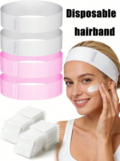 50/25/1pc Disposable Non-Woven Headband, Individually Packaged Adjustable Headscarf, Soft Material Not Easy To Fall Off, High Elasticity Hook And Loop Headband, Suitable For SPA, Daily Care, Facial Cl