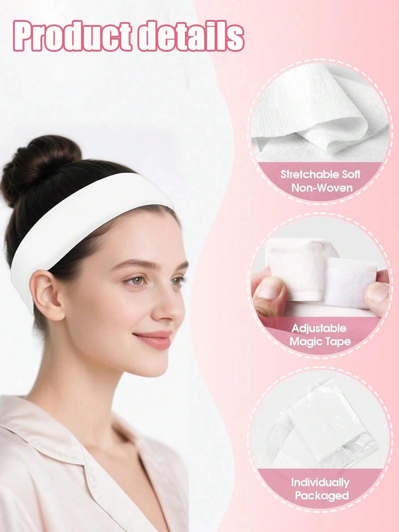 50/25/1pc Disposable Non-Woven Headband, Individually Packaged Adjustable Headscarf, Soft Material Not Easy To Fall Off, High Elasticity Hook And Loop Headband, Suitable For SPA, Daily Care, Facial Cl