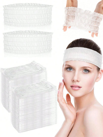 50/25/1pc Disposable Non-Woven Headband, Individually Packaged Adjustable Headscarf, Soft Material Not Easy To Fall Off, High Elasticity Hook And Loop Headband, Suitable For SPA, Daily Care, Facial Cl