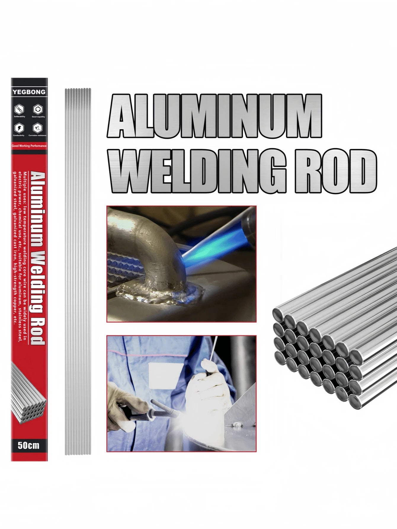 50 Pieces Of Aluminum Welding Rods, Low-Temperature Aluminum Core Welding Rods, Used For Repairing Welders For Stainless Steel And Aluminum, Low-Temperature Fusible Welding Wire, No Need For Welding P