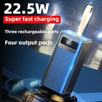 50000mAh Large Capacity Mobile Power Bank, 22.5W Super Fast Charging, Smart Digital Display, Leather Lanyard, Outdoor Camping LED Light, Travel Backup Power Supply, Multiple Output And Input Ports.(5*