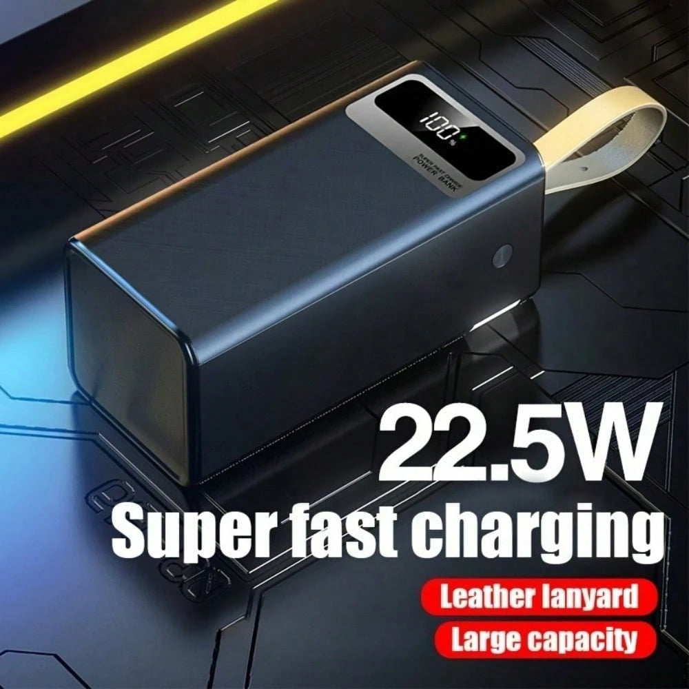 50000mAh Large Capacity Mobile Power Bank, 22.5W Super Fast Charging, Smart Digital Display, Leather Lanyard, Outdoor Camping LED Light, Travel Backup Power Supply, Multiple Output And Input Ports.(5*