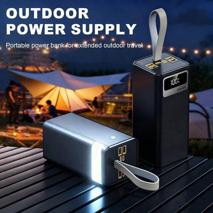 50000mAh Large Capacity Mobile Power Bank, 22.5W Super Fast Charging, Smart Digital Display, Leather Lanyard, Outdoor Camping LED Light, Travel Backup Power Supply, Multiple Output And Input Ports.(5*