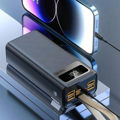 50000mAh Large Capacity Mobile Power Bank, 22.5W Super Fast Charging, Smart Digital Display, Leather Lanyard, Outdoor Camping LED Light, Travel Backup Power Supply, Multiple Output And Input Ports.(5*