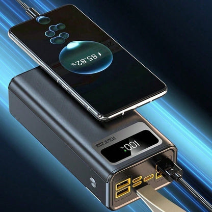 50000mAh Large Capacity Mobile Power Bank, 22.5W Super Fast Charging, Smart Digital Display, Leather Lanyard, Outdoor Camping LED Light, Travel Backup Power Supply, Multiple Output And Input Ports.(5*