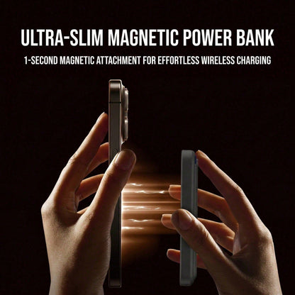5000mAh Magnetic Portable Charger With Credit Card Wallet, 15W Wireless & 22.5W Wired Fast Charging Battery Pack, Leather Wallet Design Ultra Slim Power Bank With Secure Card Fit, Compatible With IPho