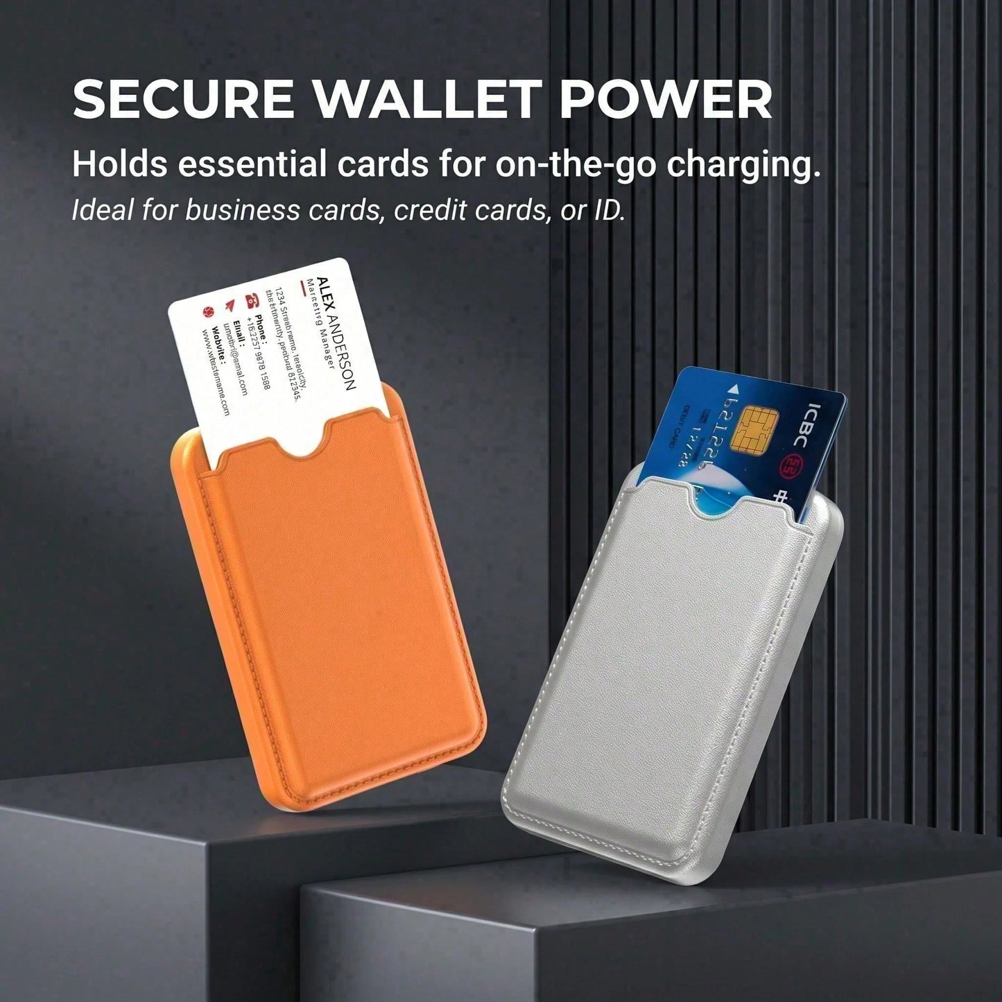 5000mAh Magnetic Portable Charger With Credit Card Wallet, 15W Wireless & 22.5W Wired Fast Charging Battery Pack, Leather Wallet Design Ultra Slim Power Bank With Secure Card Fit, Compatible With IPho