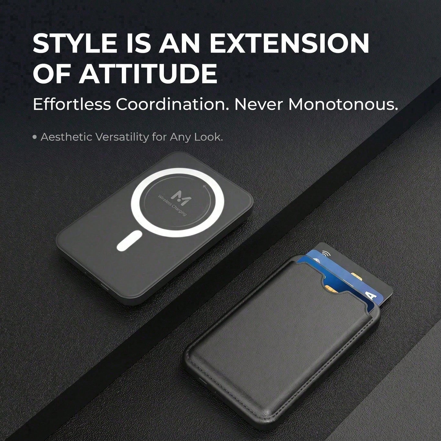 5000mAh Magnetic Portable Charger With Credit Card Wallet, 15W Wireless & 22.5W Wired Fast Charging Battery Pack, Leather Wallet Design Ultra Slim Power Bank With Secure Card Fit, Compatible With IPho