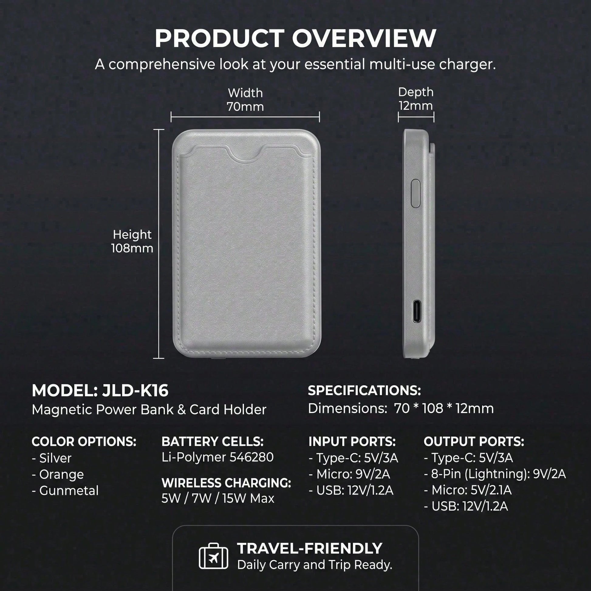 5000mAh Magnetic Portable Charger, Ultra Thin Wireless Power Bank With Card Holder, 15W Rapid Magnetic Charging & 22.5W Wired Fast Charging, Battery Pack Compatible With IPhone 15 14 13 12 Pro Max Pl