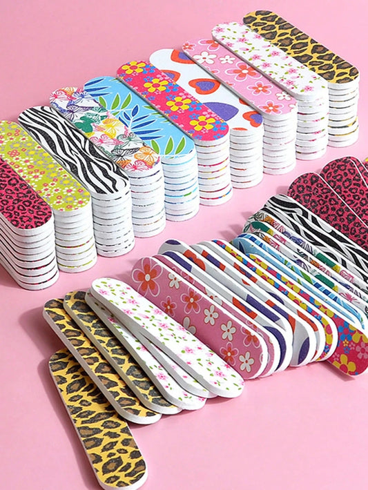50pcs Mixed-Color Nail Files, Colorful Leopard 7-Sided Nail Buffer Block, Cuticle Pushers, Sanding Shaping Nail Polishing Sticks, Suitable For Beginners And Nail Salons