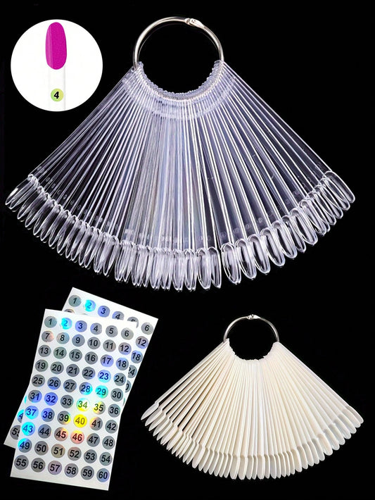 50pcs Numbered Nail Sticks With Rings, Fan-Shaped Color Card For Nail Polish Practice And Manicure Supplies