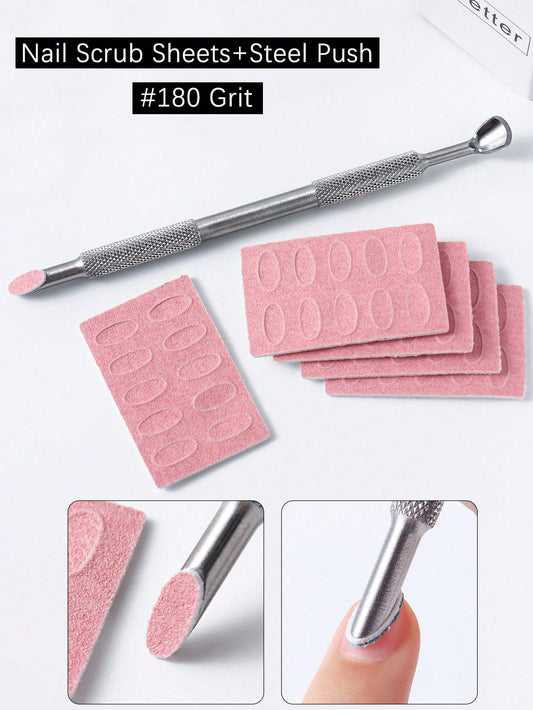 50pcs Pink Sandpaper Sheets, Russian Steel Pusher Set, 180 Grit Sanding Paper, Oblique Pusher Replacement Self-Adhesive Sanding Discs, Manicure Tools, Back To School, Nails, Manicure Tools (Suitable F