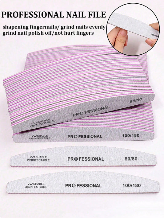 50pcs Professional Nail Files, 180/100 Grit Nail Buffers, Suitable For Natural Nails, Double-Sided Washable Fine Textured Nail Files, For Home And Salon Use, Manicure Supplies, Travel Essential