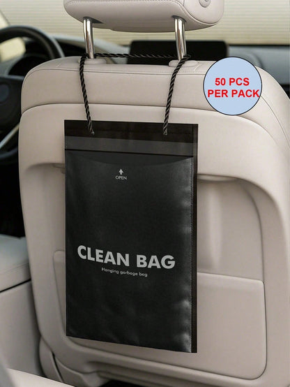 50pcs Thickened PE Trailer Trash Bags, With Long Rope For Hanging In Car, Home Or Office, Waterproof Tear-Resistant Large Capacity Storage Bags, Suitable For Waste And Daily Supplies, Black Cleaning B