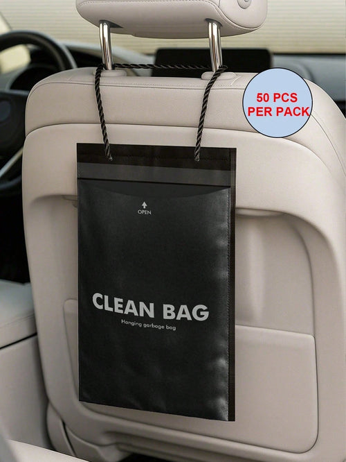 50pcs Thickened PE Trailer Trash Bags, With Long Rope For Hanging In Car, Home Or Office, Waterproof Tear-Resistant Large Capacity Storage Bags, Suitable For Waste And Daily Supplies, Black Cleaning B