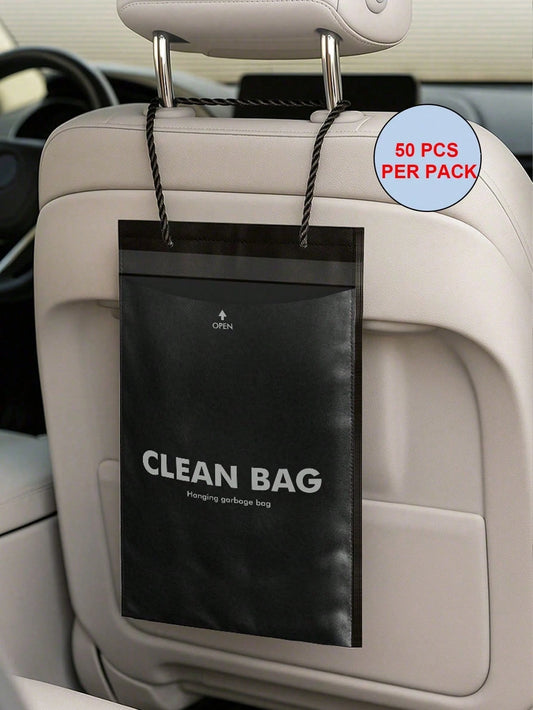 50pcs Thickened PE Trailer Trash Bags, With Long Rope For Hanging In Car, Home Or Office, Waterproof Tear-Resistant Large Capacity Storage Bags, Suitable For Waste And Daily Supplies, Black Cleaning B