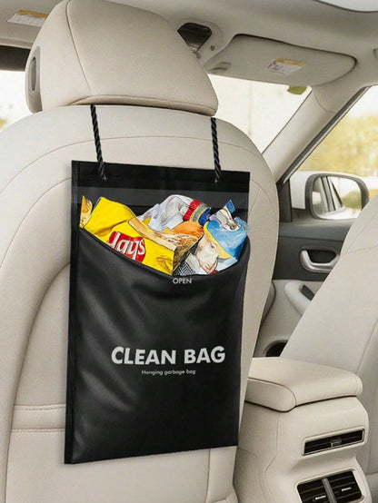 50pcs Thickened PE Trailer Trash Bags, With Long Rope For Hanging In Car, Home Or Office, Waterproof Tear-Resistant Large Capacity Storage Bags, Suitable For Waste And Daily Supplies, Black Cleaning B