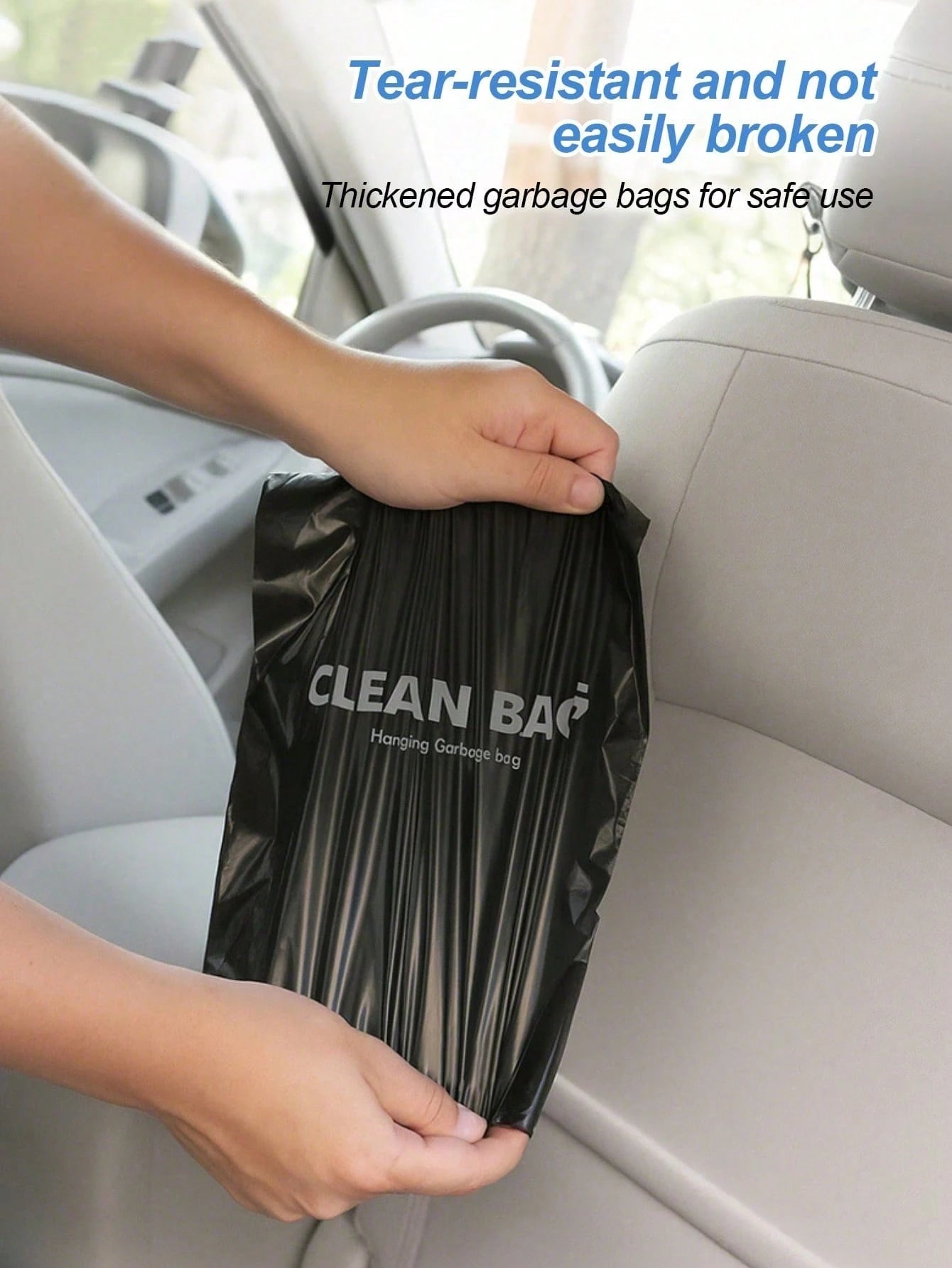 50pcs Thickened PE Trailer Trash Bags, With Long Rope For Hanging In Car, Home Or Office, Waterproof Tear-Resistant Large Capacity Storage Bags, Suitable For Waste And Daily Supplies, Black Cleaning B