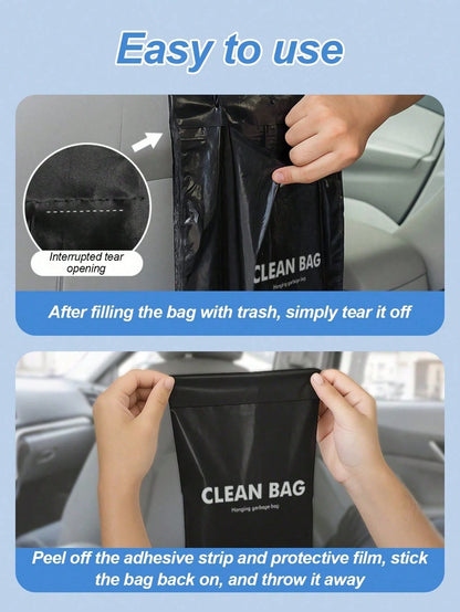 50pcs Thickened PE Trailer Trash Bags, With Long Rope For Hanging In Car, Home Or Office, Waterproof Tear-Resistant Large Capacity Storage Bags, Suitable For Waste And Daily Supplies, Black Cleaning B