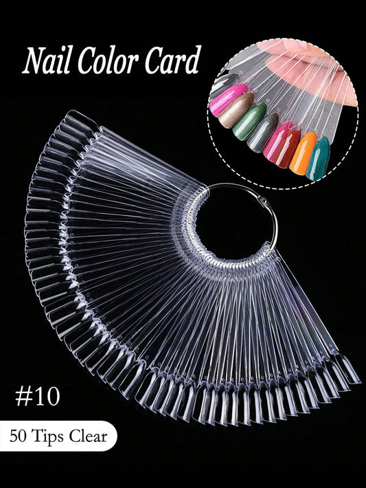 50pcs Transparent Nail Polish Color Card Display Chart, Gel Nail Polish Template, Nail Art Sample Holder, Acrylic Mixing Palette, Nail Art Accessories For Nail Polish Display And Practice, Home DIY