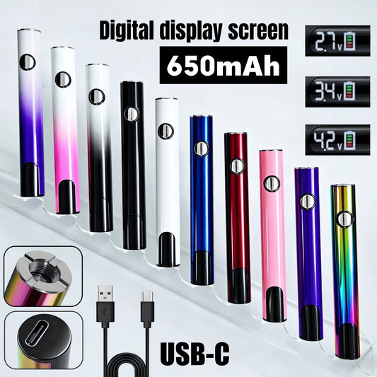 510 Thread Battery Pen, 650mAh High Capacity Battery, Digital Screen Display, USB-C Charging Port, Adjustable Voltage And Portable Design, Suitable For DIY Hobbies And Cordless Repair Outdoor/Indoor