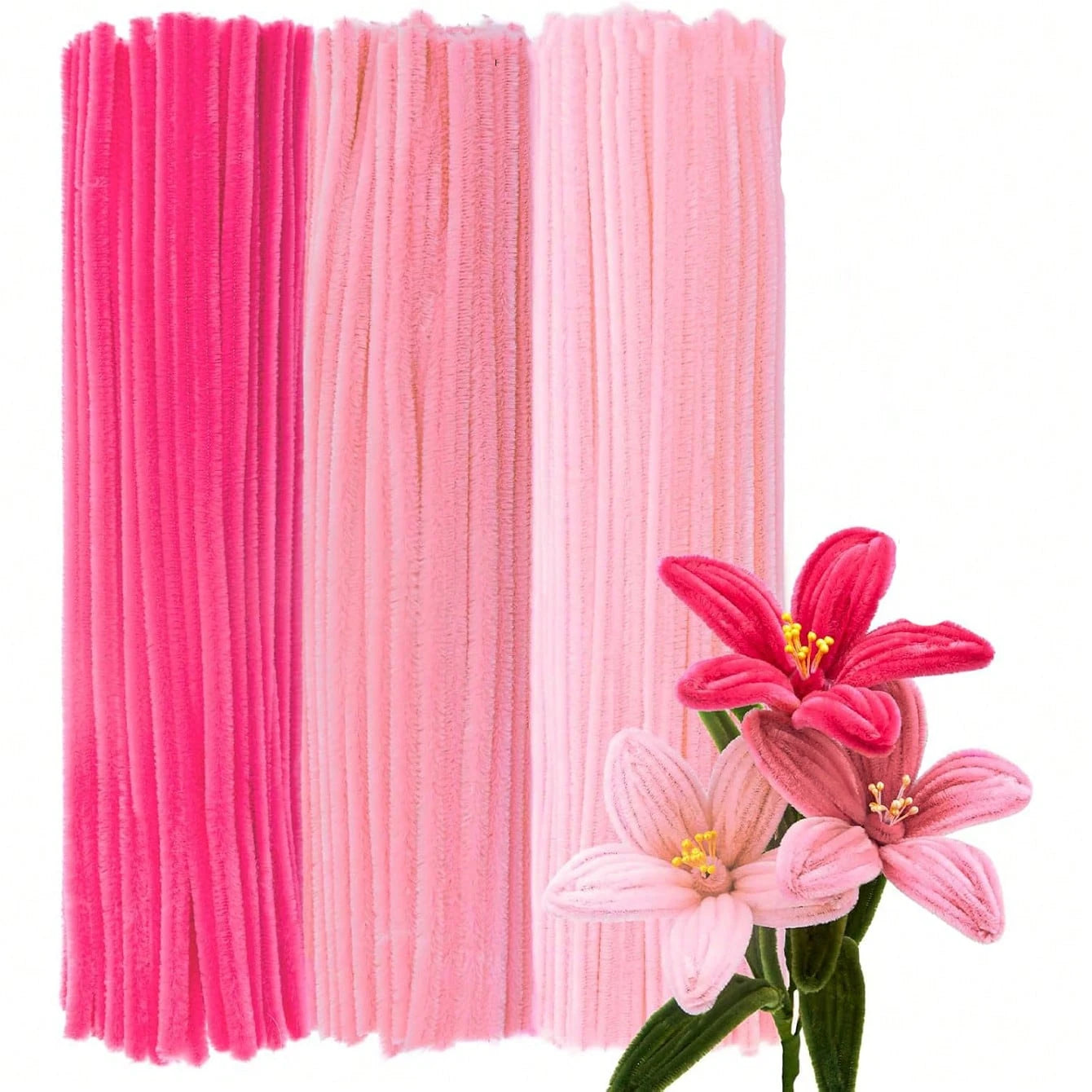 523/405/303/101pcs Pink Floral Tube Cleaner Craft, 5 Colors Floral Tube Cleaner, Pastel Chenille Stems, For Handmade Bouquet Wrapping Party Decoration, With Floral Wire, Tape, Suitable For DIY Craft E