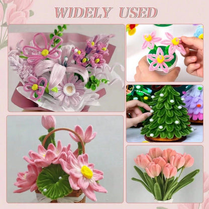 523/405/303/101pcs Pink Floral Tube Cleaner Craft, 5 Colors Floral Tube Cleaner, Pastel Chenille Stems, For Handmade Bouquet Wrapping Party Decoration, With Floral Wire, Tape, Suitable For DIY Craft E