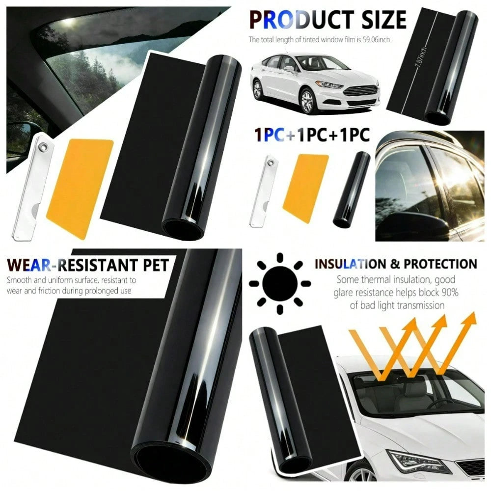 59" X 7.87" 5% VLT Automotive Window Tint Film Roll, Dark Windshield Sun Strip For Glare Reduction, Professional Car Tinting Kit With Squeegee & Cutter Tool