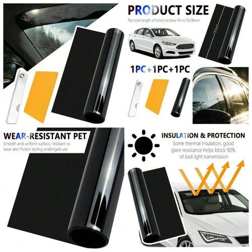 59" X 7.87" 5% VLT Automotive Window Tint Film Roll, Dark Windshield Sun Strip For Glare Reduction, Professional Car Tinting Kit With Squeegee & Cutter Tool