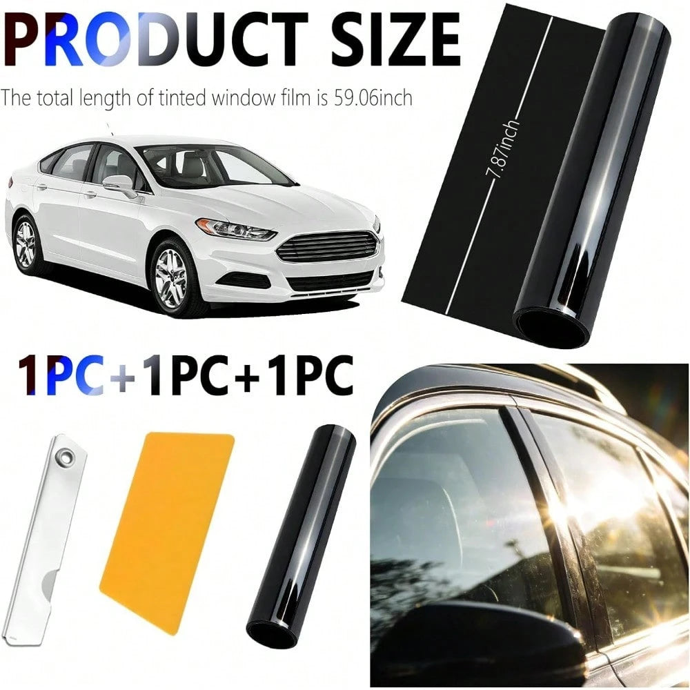 59" X 7.87" 5% VLT Automotive Window Tint Film Roll, Dark Windshield Sun Strip For Glare Reduction, Professional Car Tinting Kit With Squeegee & Cutter Tool