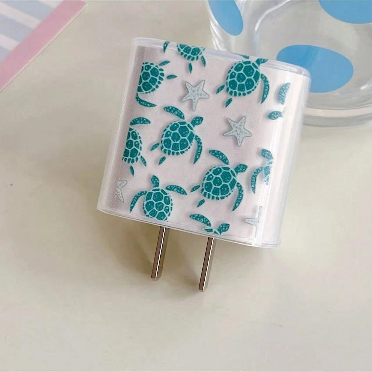 5pcs Blue Sea Turtle Pattern Data Cable Protector, Compatible With 20W Apple 16 15 Charger For IPhone 14 13 12 Fast Charging, Ocean Theme, Summer Gift