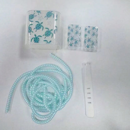 5pcs Blue Sea Turtle Pattern Data Cable Protector, Compatible With 20W Apple 16 15 Charger For IPhone 14 13 12 Fast Charging, Ocean Theme, Summer Gift