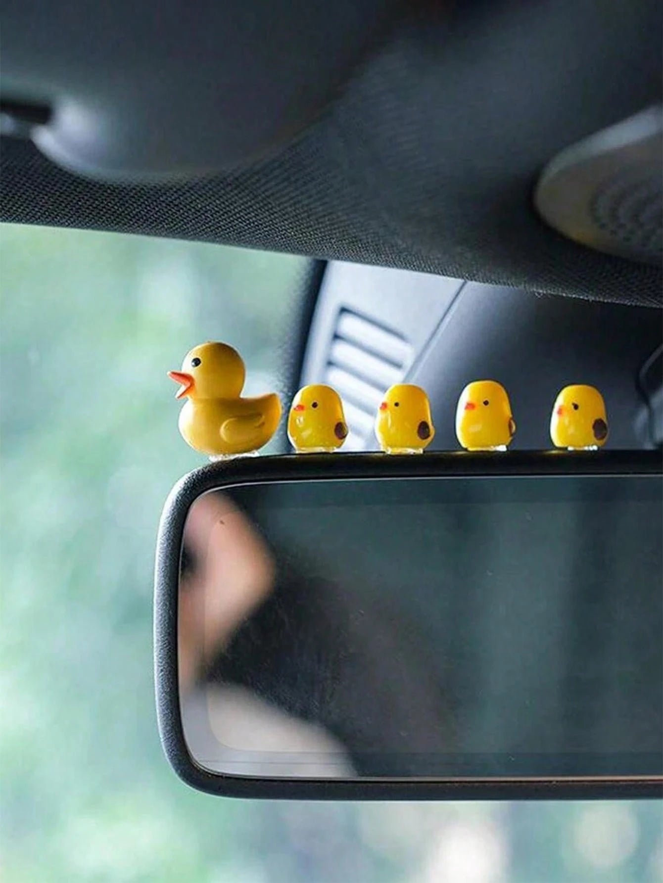 5pcs Cute Mini Duck Shaped Car Rearview Mirror Pendant Decor, Car Interior Accessories