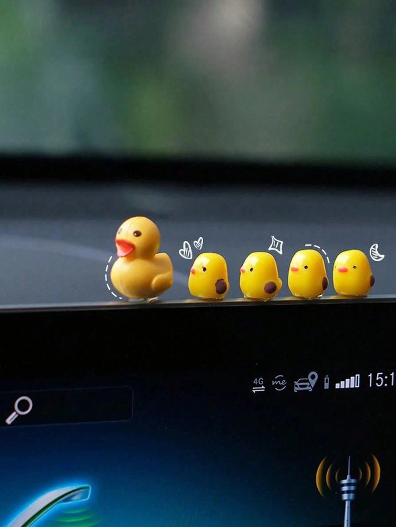 5pcs Cute Mini Duck Shaped Car Rearview Mirror Pendant Decor, Car Interior Accessories