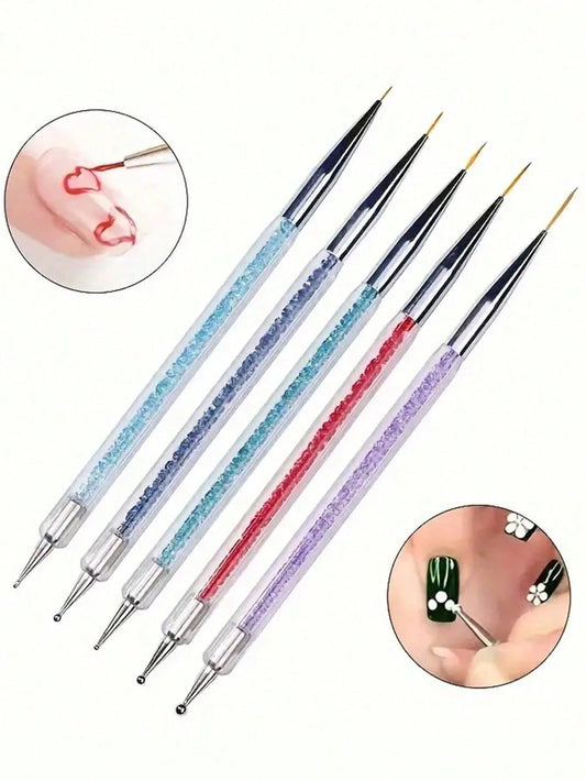 5pcs Double-Ended Nail Art Liner Brush Dotting Pen Detailing & Dotting Tools,Nail Supplies,Nail Tools,Nail Art Tools,Back To School,Nails,Nail Tools For Press On Nails