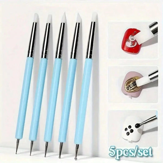 5pcs Dual-End Nail Silicone Brushes Nail Art Dotting Pens, Clay Sculpting Drawing Tools Gel Dotting Drawing Painting Pen