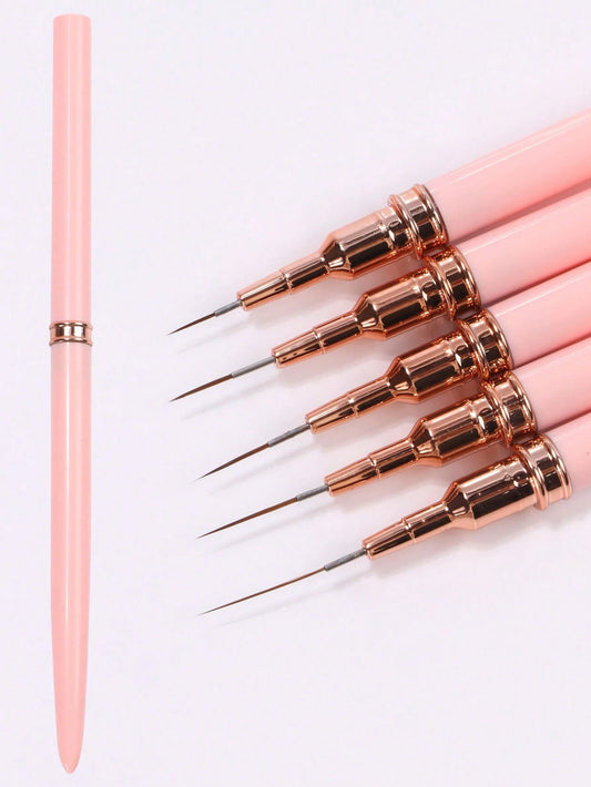 5pcs Nail Art Liner Brush Set, Fine Line Brush, Striped Brush, UV Gel Nail Design Brush, Professional Nail Art Tools, Suitable For Nail Art Beginners, Nail Salons, Home DIY, Suitable For Girls And Wom
