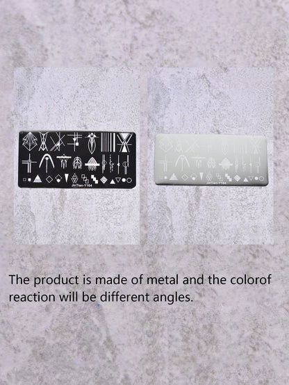 5pcs Nail Art Stamping Plates Set With Line, Flower, Geometric Patterns, Stainless Steel Nail Transfer Template DIY Nail Art Tools