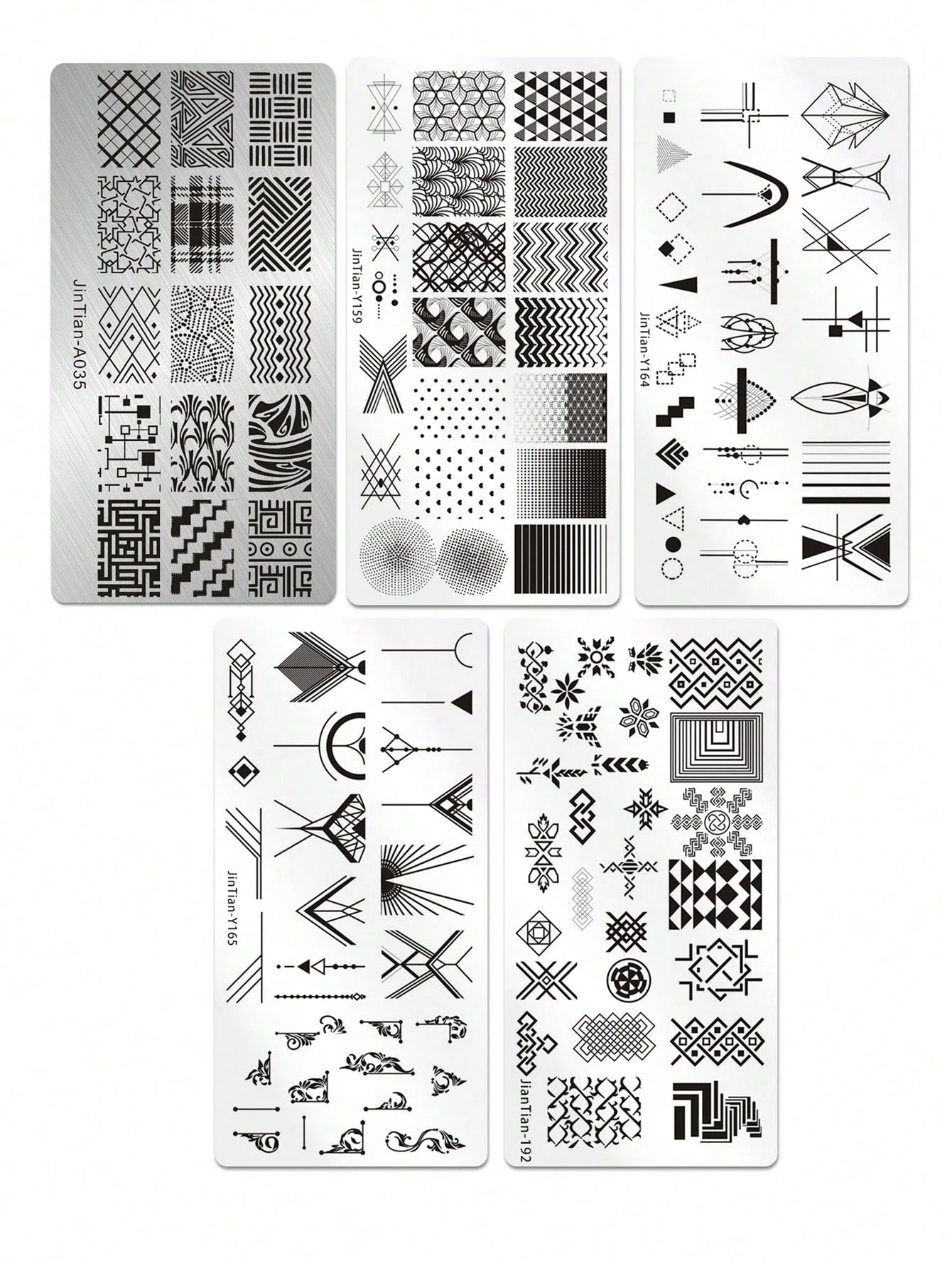 5pcs Nail Art Stamping Plates Set With Line, Flower, Geometric Patterns, Stainless Steel Nail Transfer Template DIY Nail Art Tools