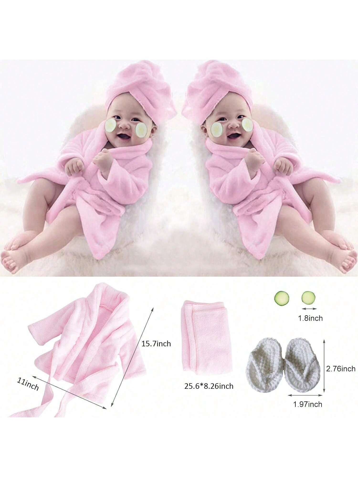 5PCS Newborn Photography Props Baby Girl Bathrobes Bath Towel Outfit With Slippers Cucumber Photo Props For Infant Boys Girls Baby Shower Easter Gift Things For Girls/Boys