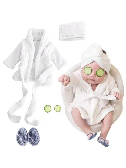 5PCS Newborn Photography Props Baby Girl Bathrobes Bath Towel Outfit With Slippers Cucumber Photo Props For Infant Boys Girls Baby Shower Easter Gift Things For Girls/Boys
