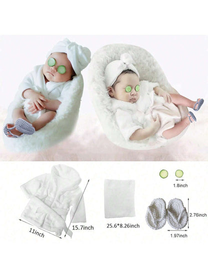 5PCS Newborn Photography Props Baby Girl Bathrobes Bath Towel Outfit With Slippers Cucumber Photo Props For Infant Boys Girls Baby Shower Easter Gift Things For Girls/Boys