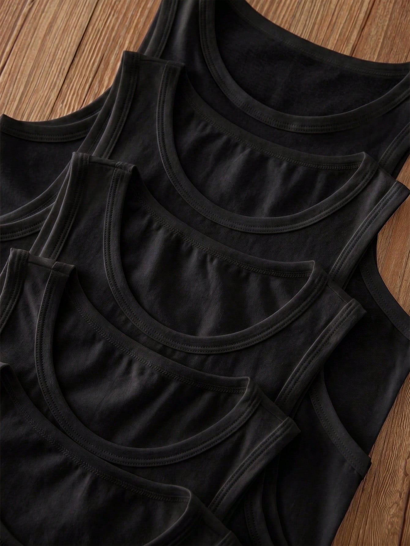 5pcs/Pack Boys Toddler Minimalist Style Black Solid Color Round Neck Sleeveless Lightweight Soft Knit Undershirts, Suitable For All-Season Casual Wear. This Comfortable Skin-Friendly Material Ba