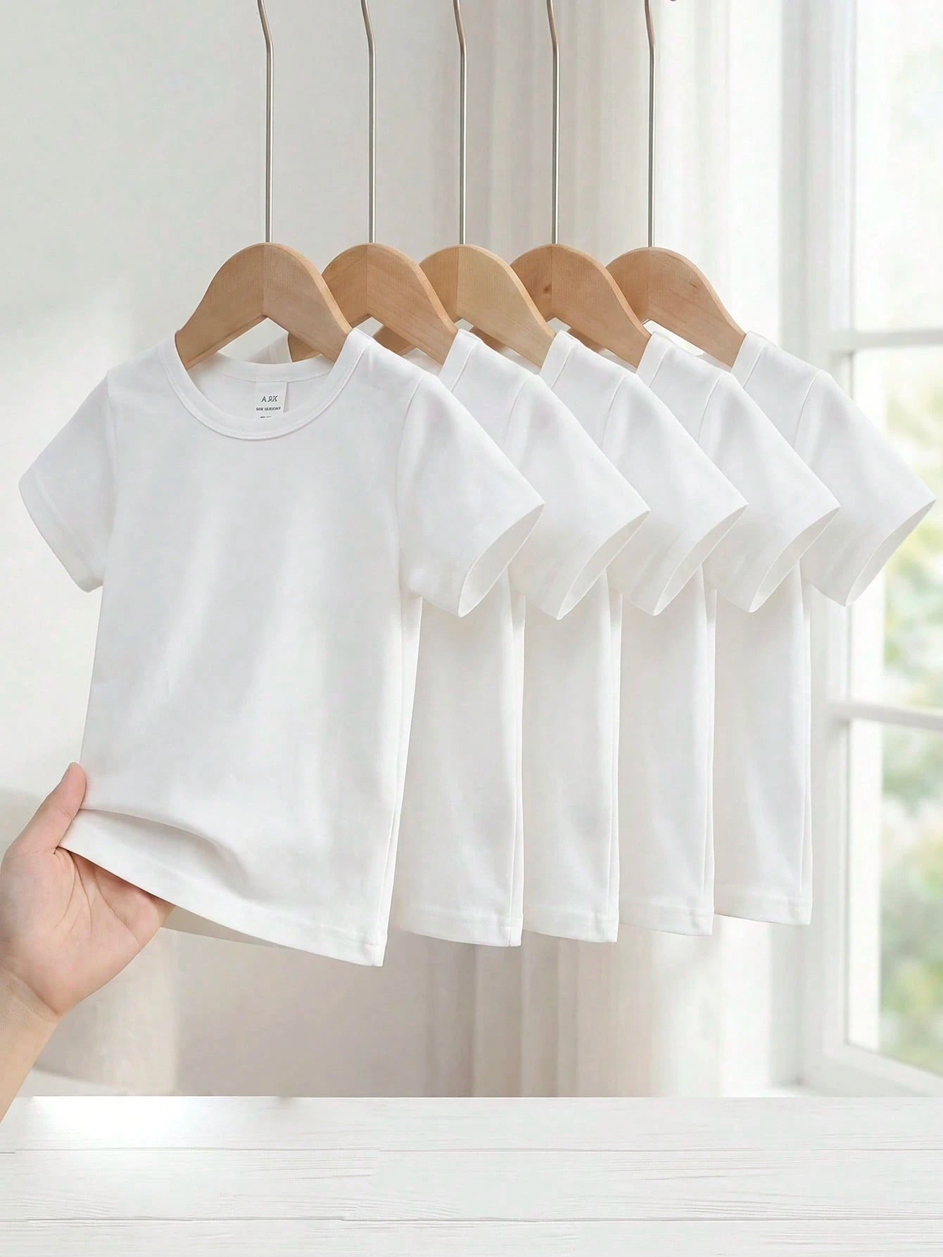5pcs/Set Baby Boy Spring/Summer Simple Comfortable White T-Shirt