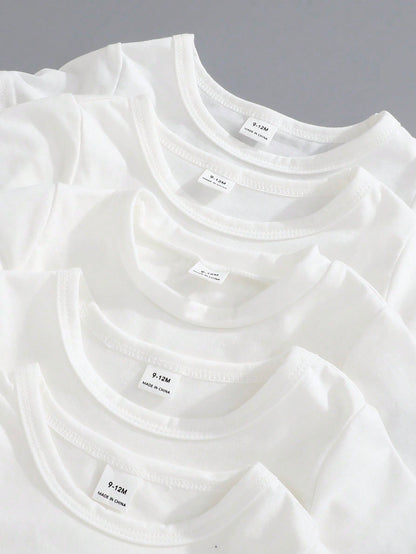 5pcs/Set Baby Boy Spring/Summer Simple Comfortable White T-Shirt